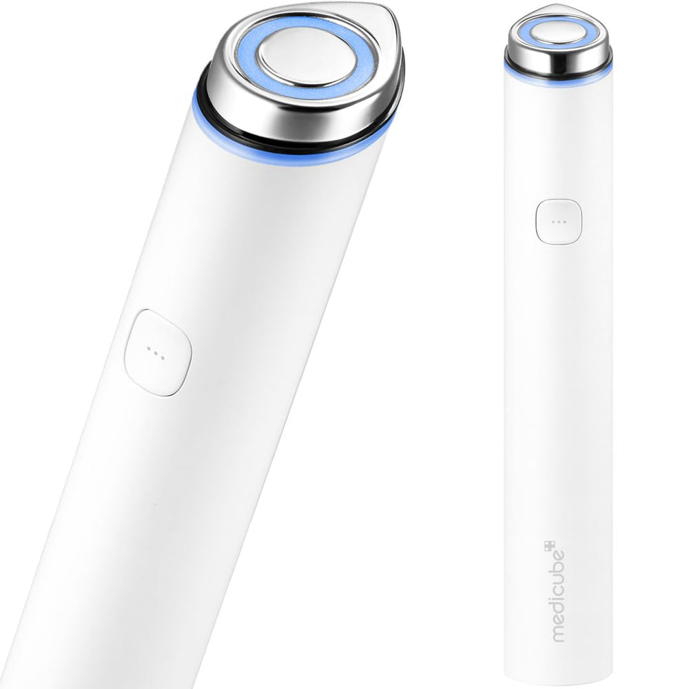 medicube Mini Booster Pro White handheld use highlights portable skincare on the go for radiant skin