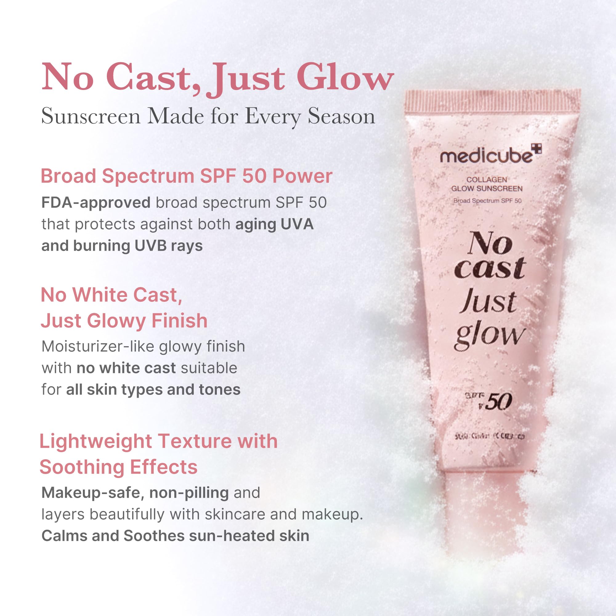medicube No Cast Just Glow sunscreen pump dispensing for easy application.