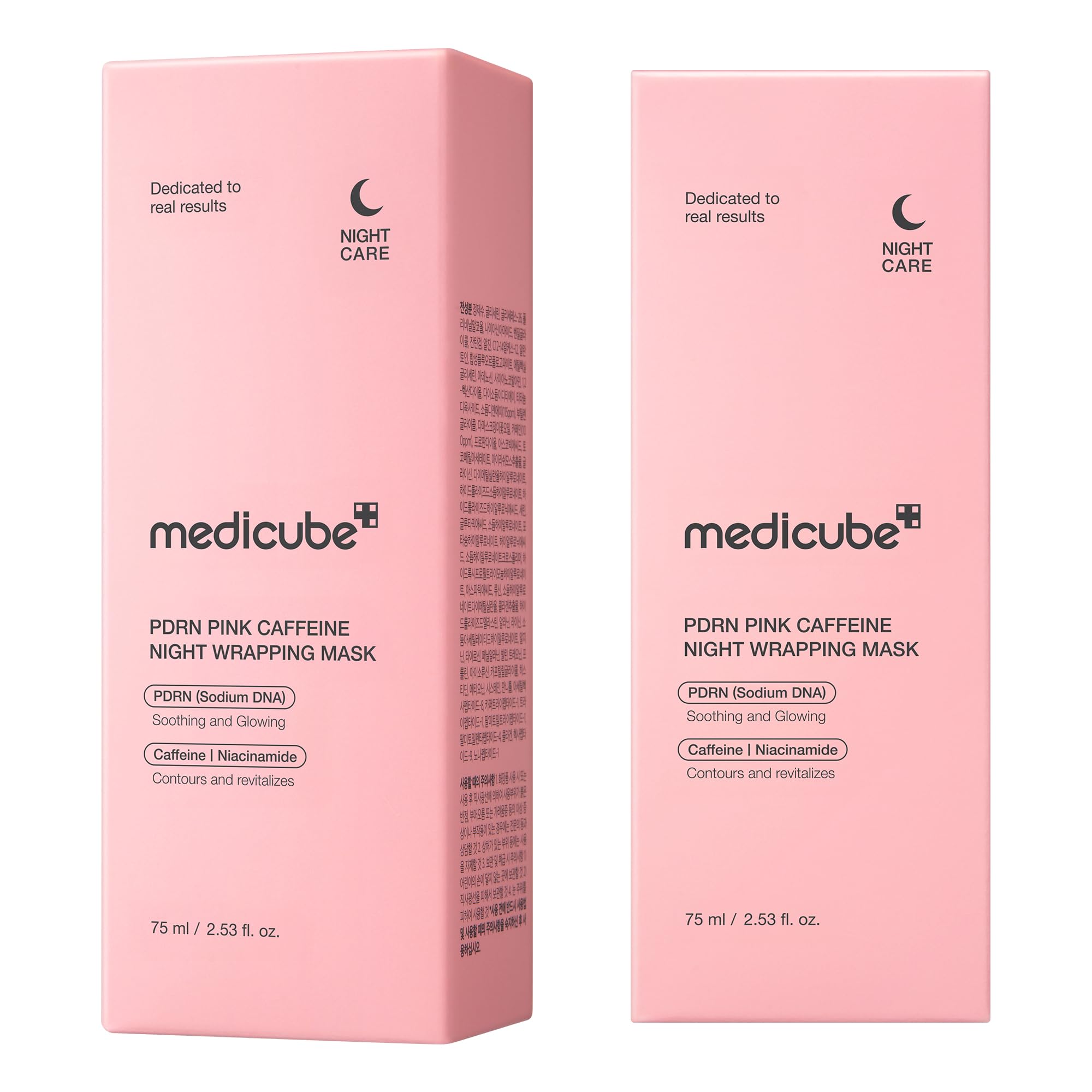 medicube PDRN Caffeine Overnight Wrap Mask close-up of jar emphasizes premium formula.