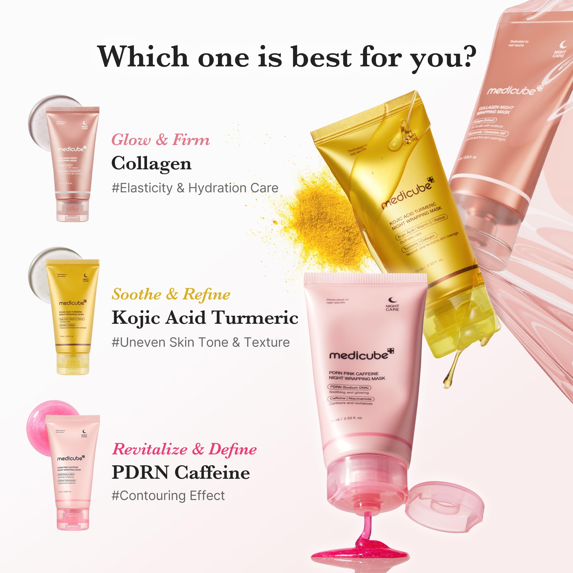 medicube PDRN Caffeine Overnight Wrap Mask morning radiance after overnight use.