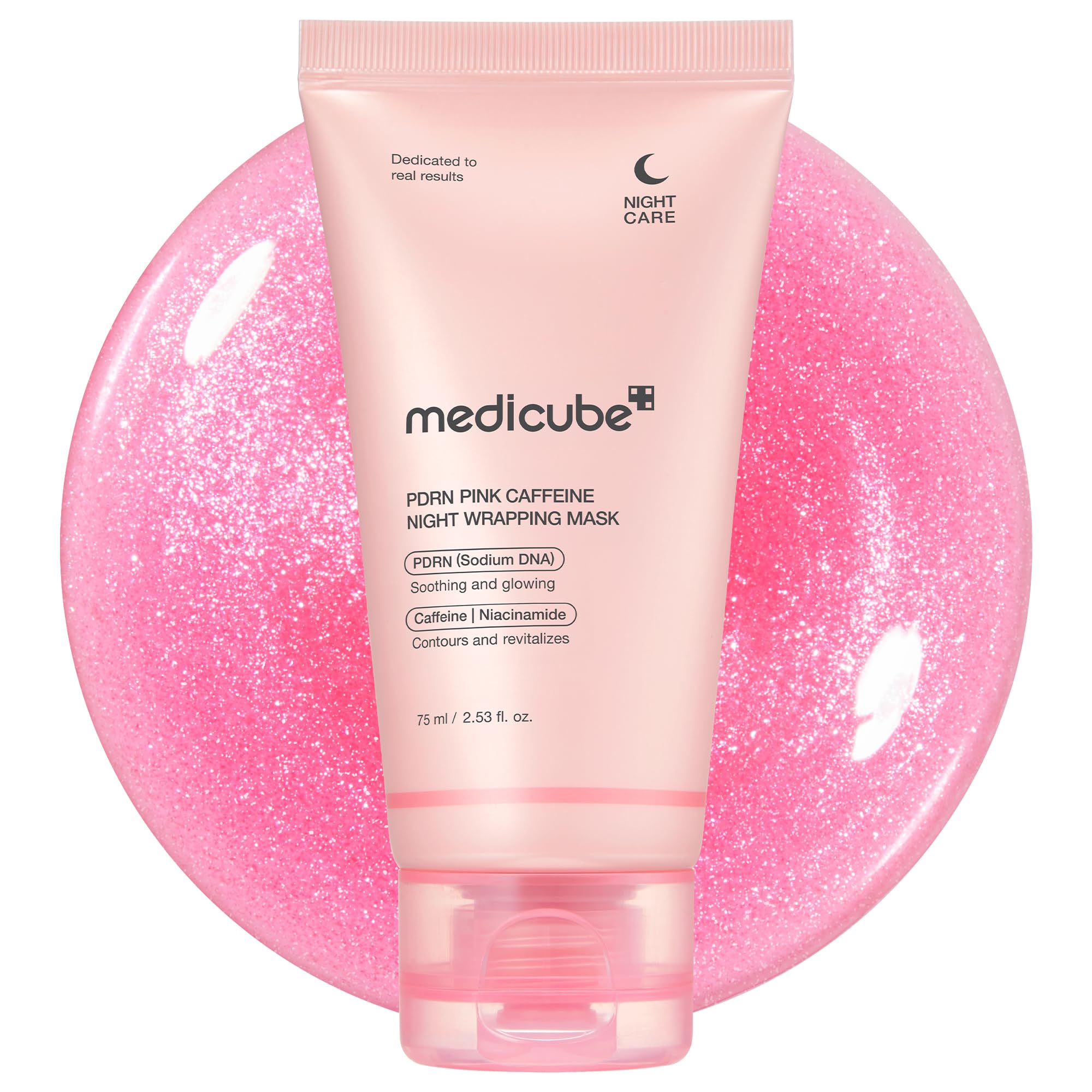 medicube PDRN Caffeine Overnight Wrap Mask packaging signals a premium night routine for refreshed skin.