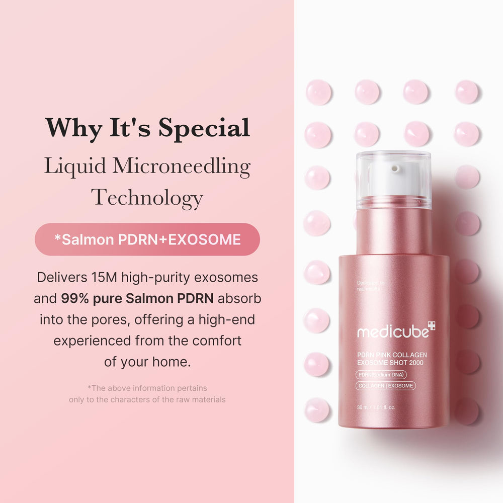 medicube PDRN Pink Collagen Exosome Shot Serum spicules texture detail suggesting enhanced delivery.
