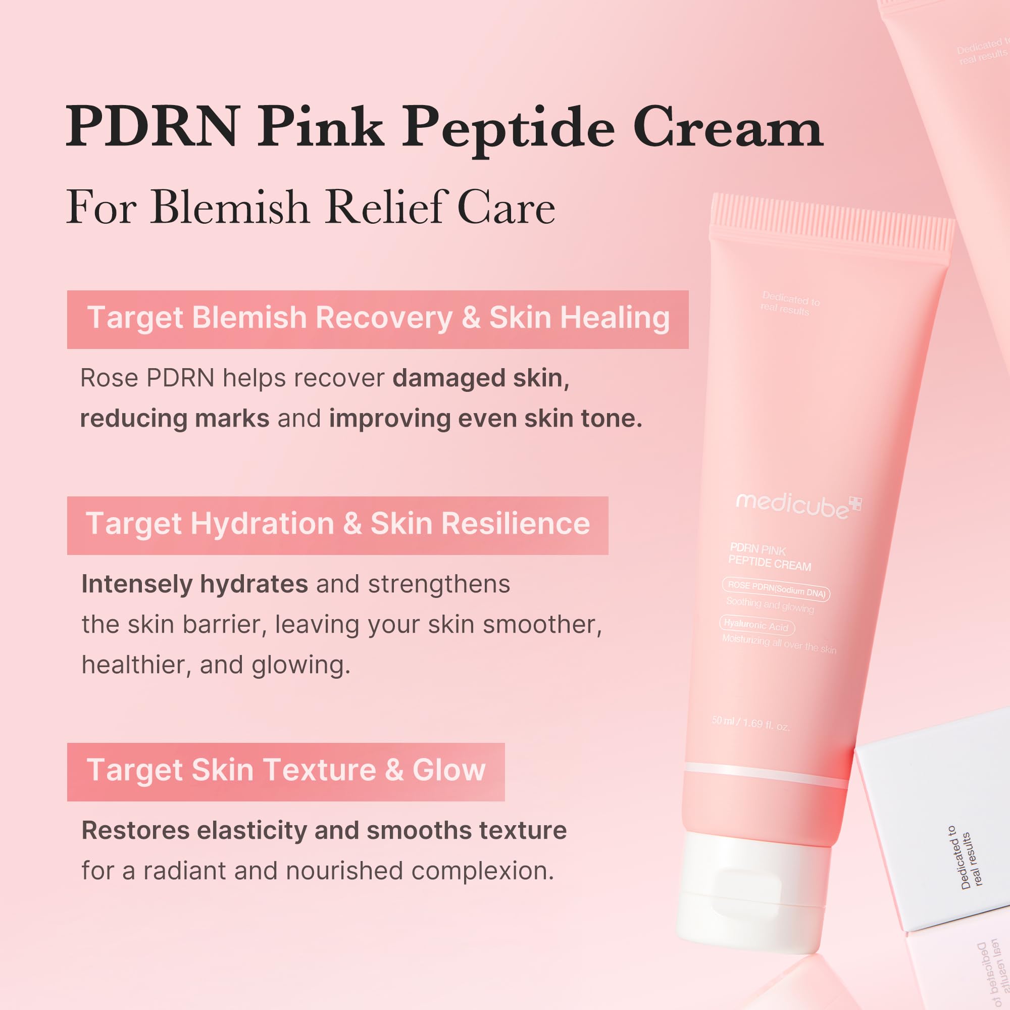 Medicube PDRN Pink Hyaluronic Cream application demonstrates smoothing, quick-absorbing hydration.