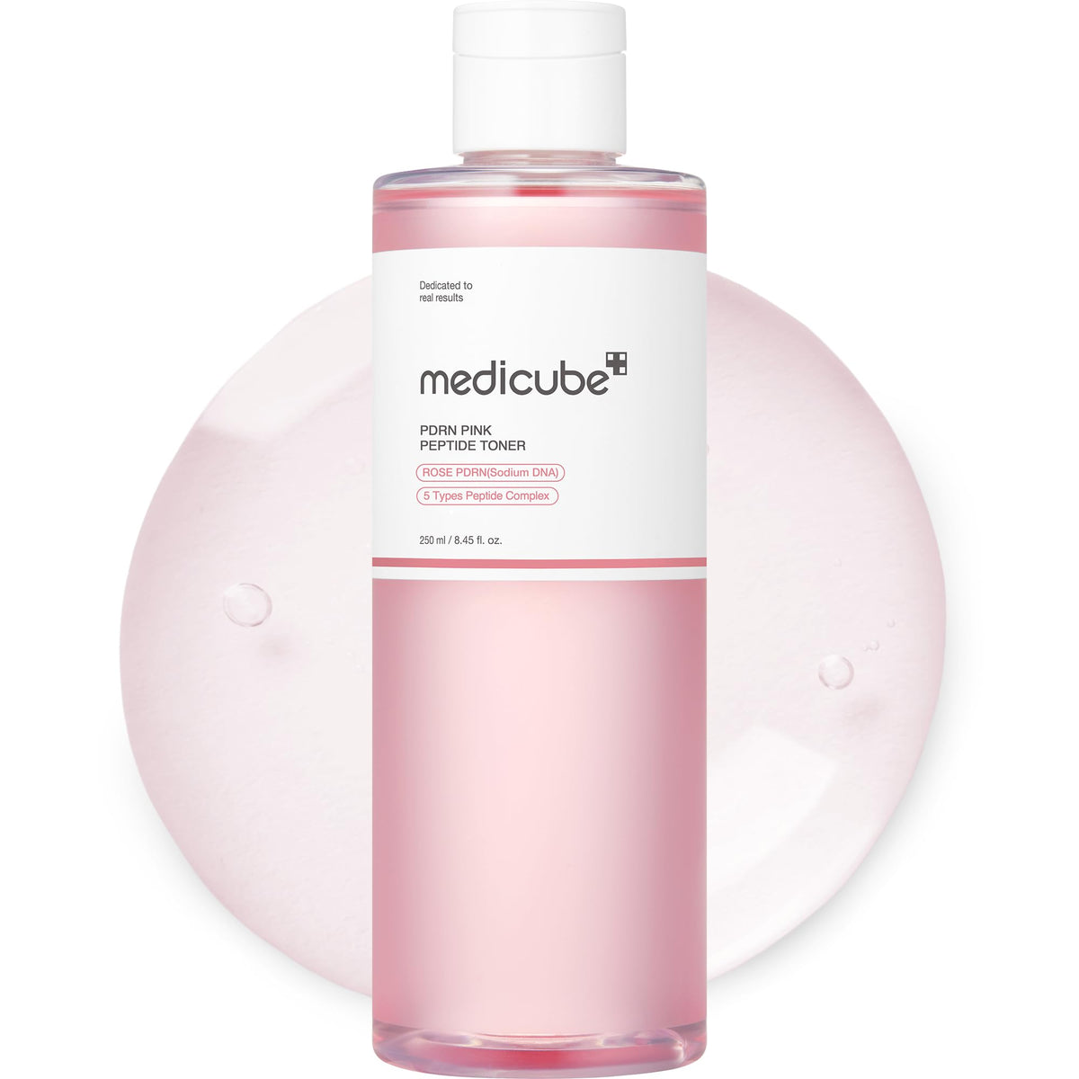 Medicube PDRN Pink Peptide Toner bottle promotes radiant glow.