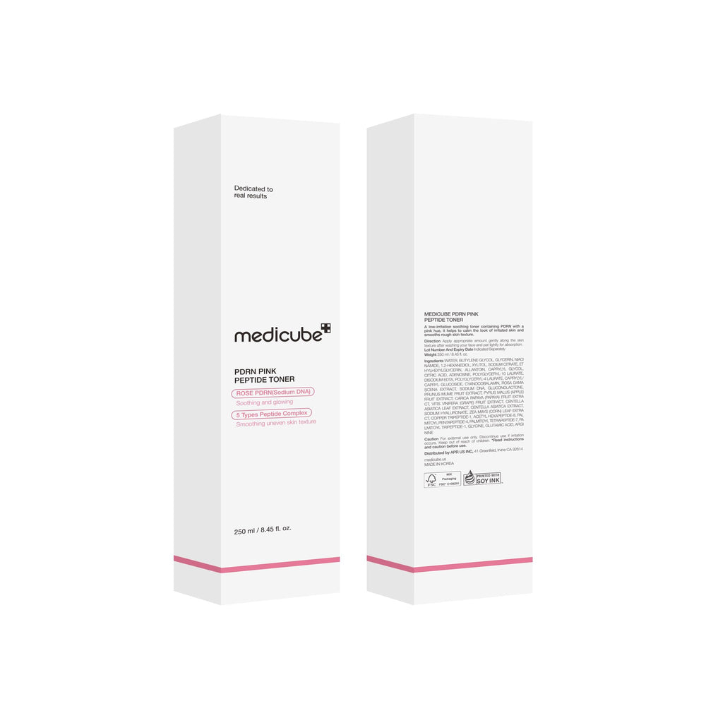 Medicube PDRN Pink Toner packaging highlights clean Korean skincare.