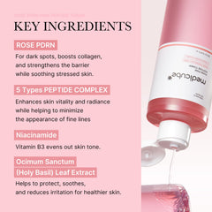 Medicube PDRN Pink Peptide Toner with peptide complex for elasticity.