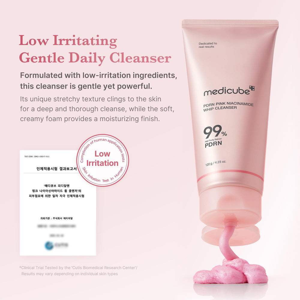 Medicube PDRN pore-care texture transition image suggests refined pores.