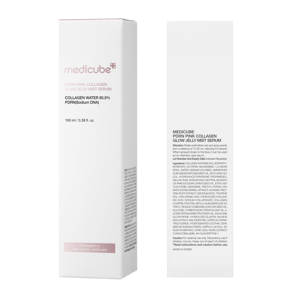 Medicube Pink PDRN Glow Jelly Mist application demo close-up showing easy spray and absorption