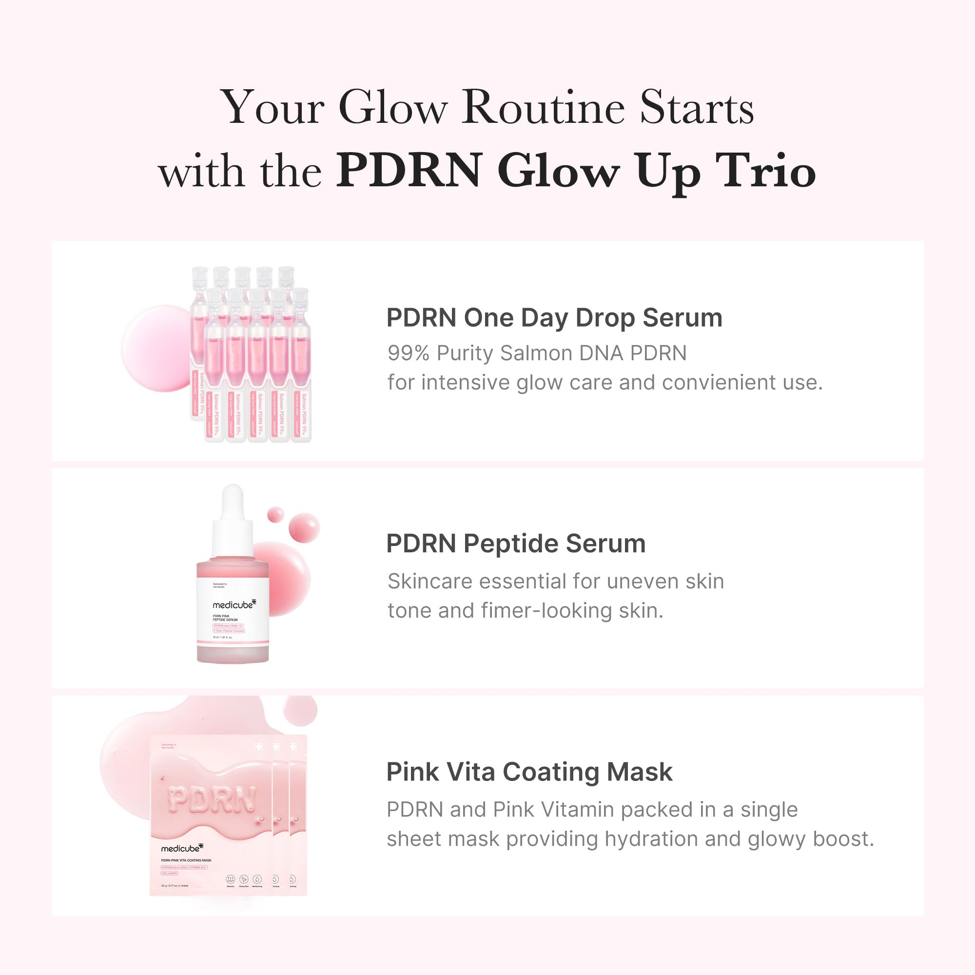 Medicube Pink PDRN serum bottle close up highlighting hydrating glow