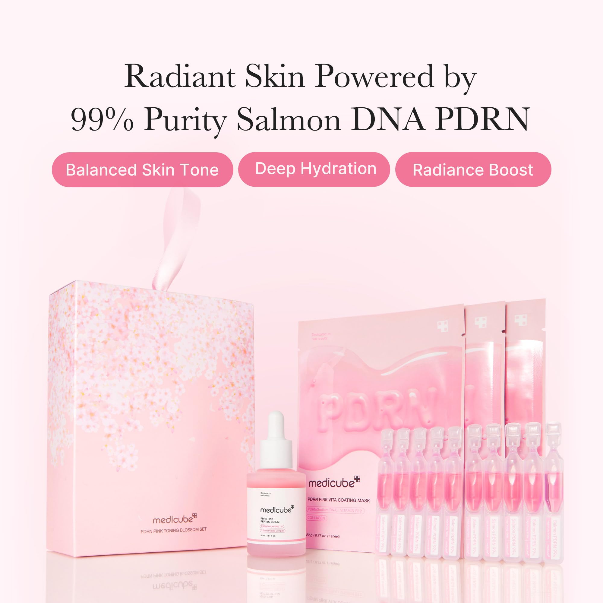 Medicube Pink PDRN serum drop dispense demonstrates convenient on the go use