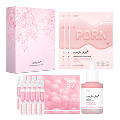 Medicube Pink PDRN Trio Gift Box showing full glow kit for hydration and radiance