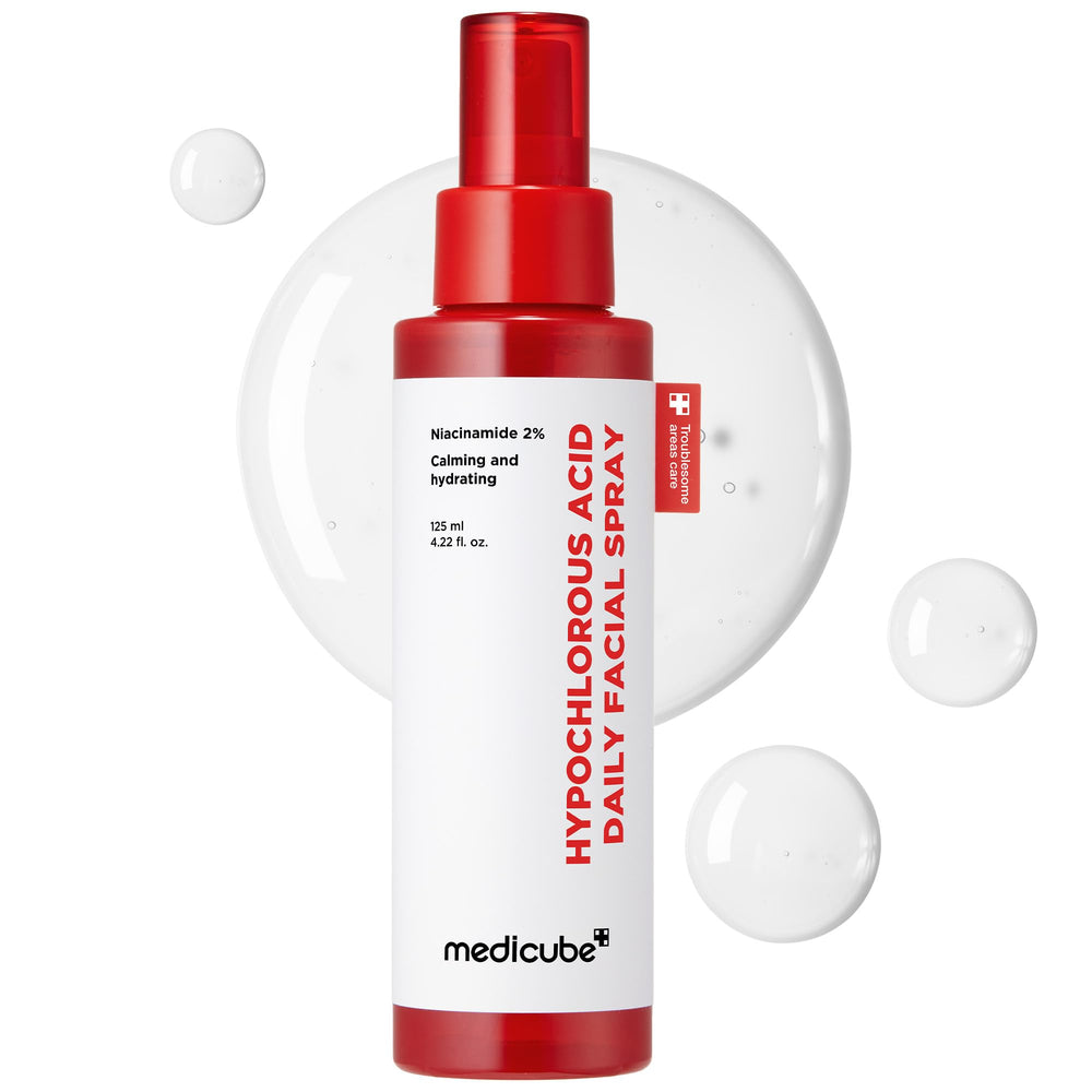 Medicube Power Soothing Spray bottle pours a cooling mist for calm skin.