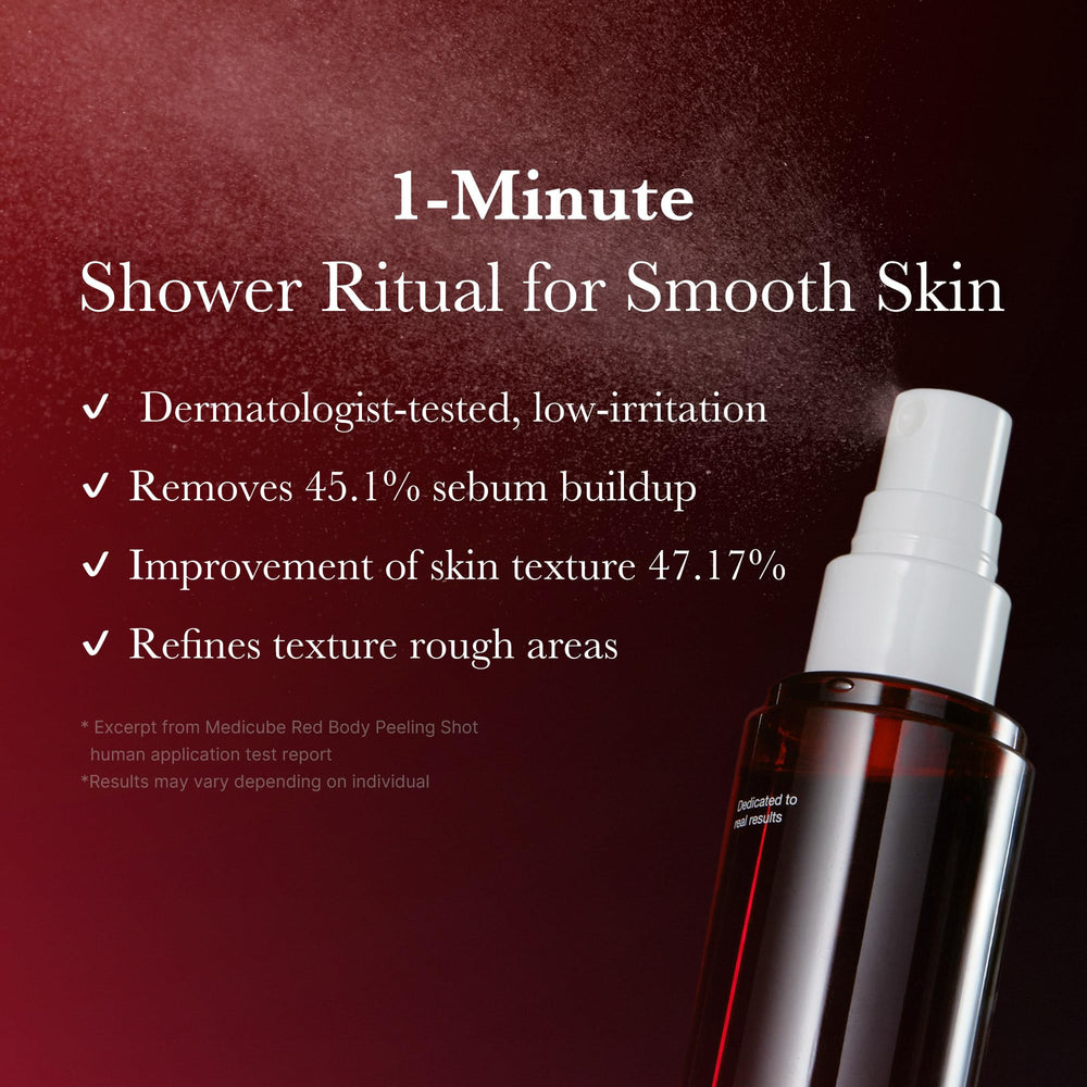 medicube Red Body Peeling Shot back view ready for body exfoliation in the shower.