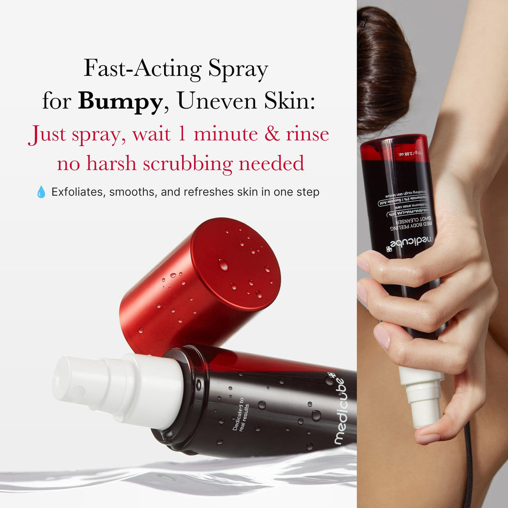 medicube Red Body Peeling Shot closeup of micro-encapsulated particles for even delivery.