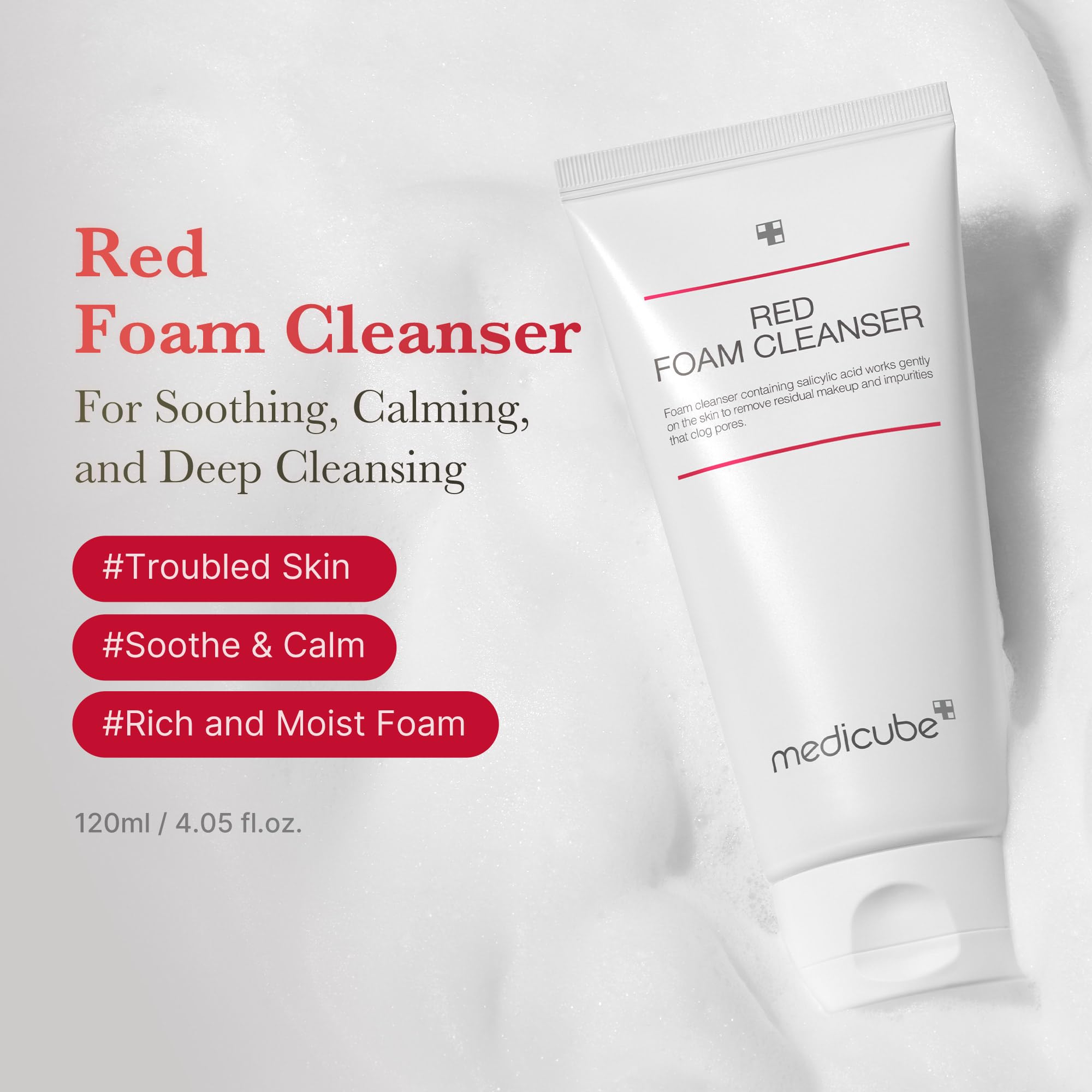 Medicube Red Foam Cleanser bottle front shows daily cleansing and sebum management focus