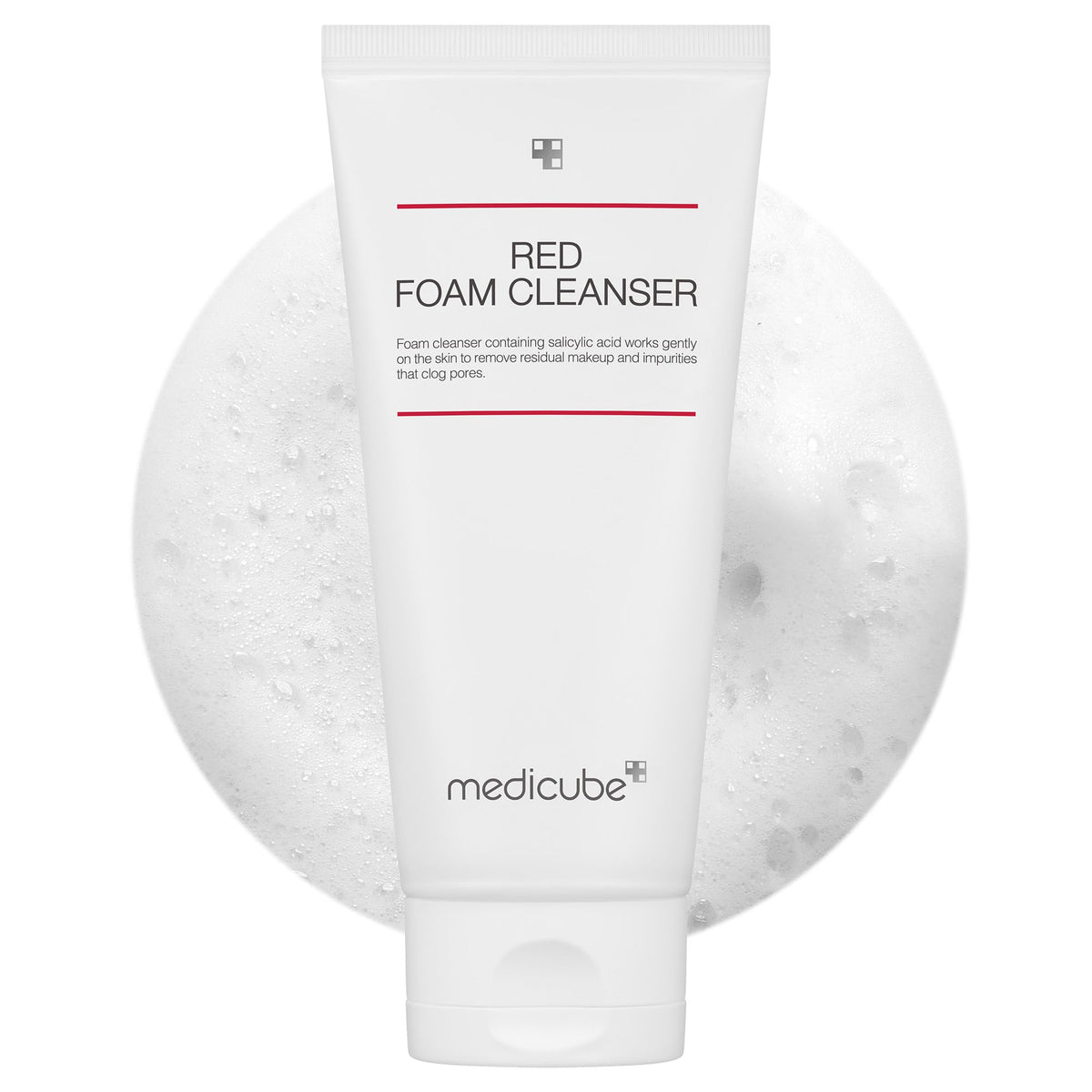 Medicube Red Foam Cleanser shows rich foam for deep cleansing and makeup removal