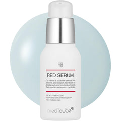 Medicube Red Serum 2.0 bottle close-up showing sleek packaging and soothing formula