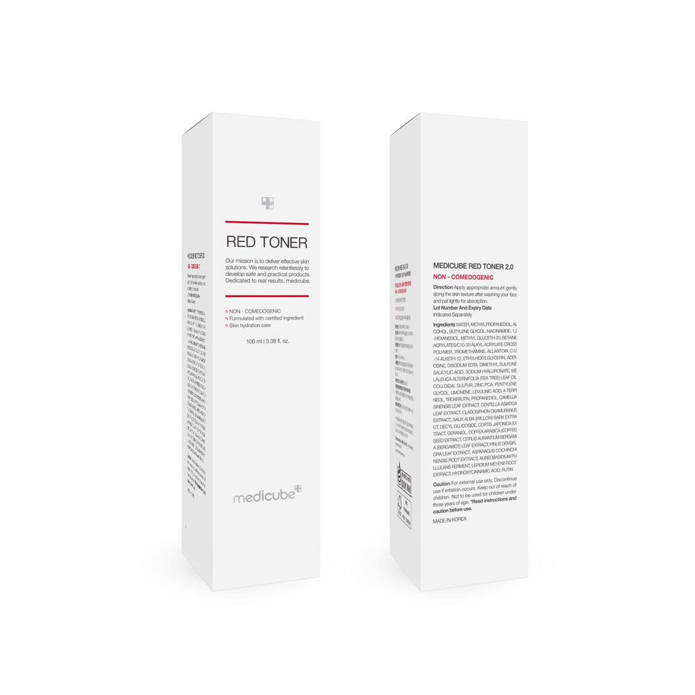 Medicube Red Toner 2.0 bottle with towel hints at refreshing post-cleanse use