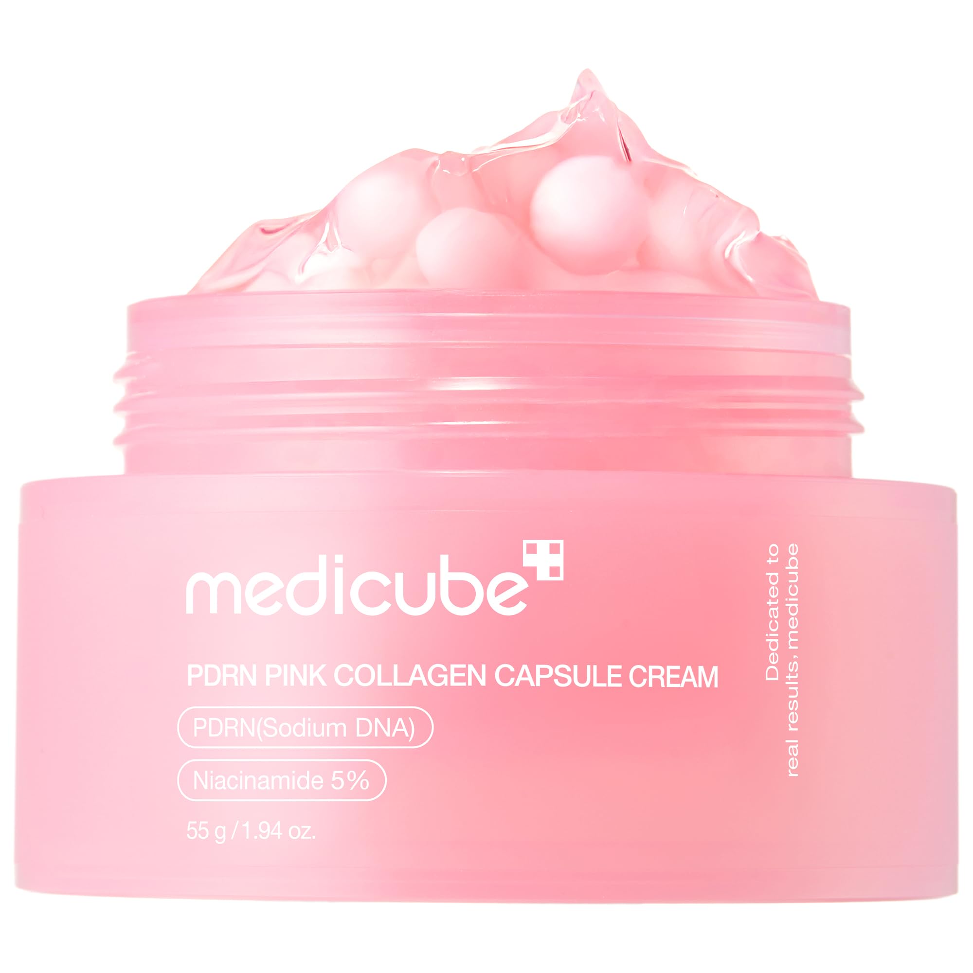 medicube salmon DNA PDRN capsule closeup showing encapsulated formula for hydration