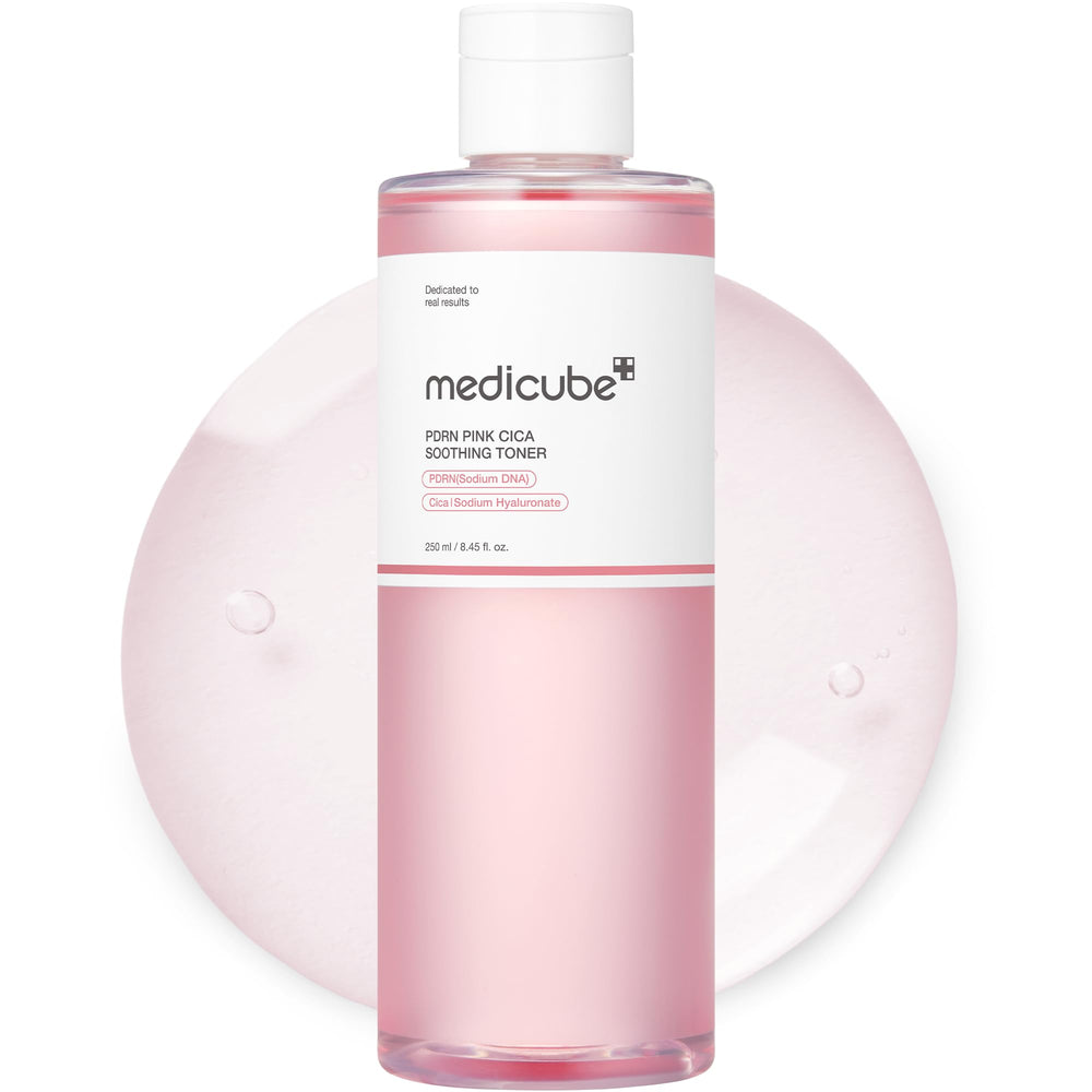 Medicube Salmon DNA PDRN Pink CICA Toner bottle front for radiant skin glow