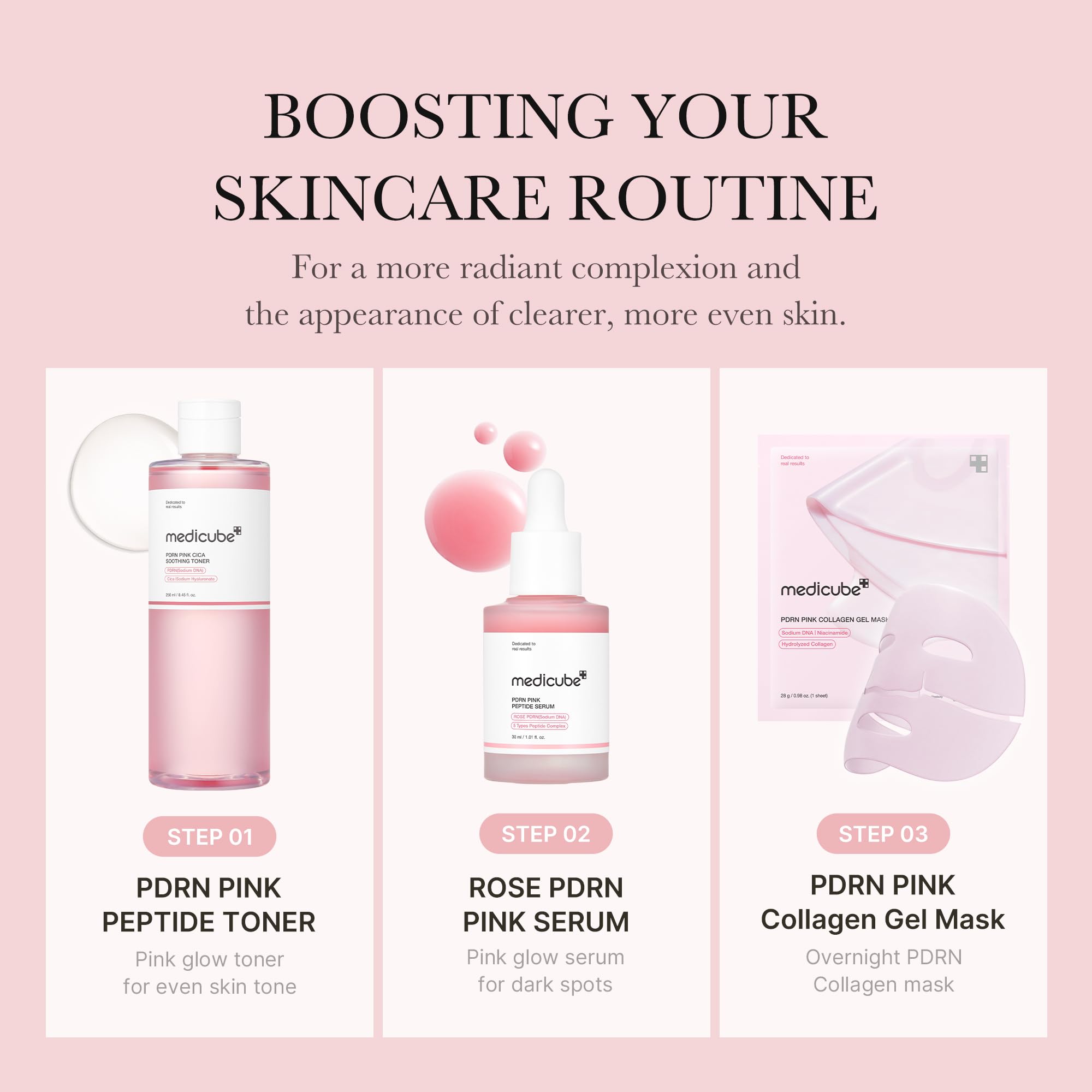 Medicube Salmon DNA PDRN Pink CICA Toner on cotton pad during gentle routine