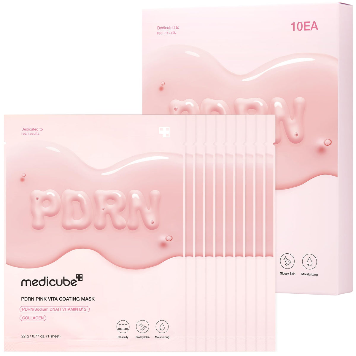 Medicube Salmon DNA PDRN pink coating sheet mask packaging signals premium at-home hydration.
