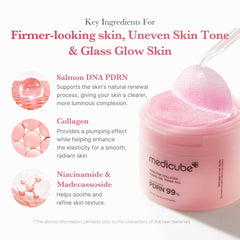 medicube Salmon DNA PDRN Pink Collagen Jelly Pad close-up texture shows jelly hydration.