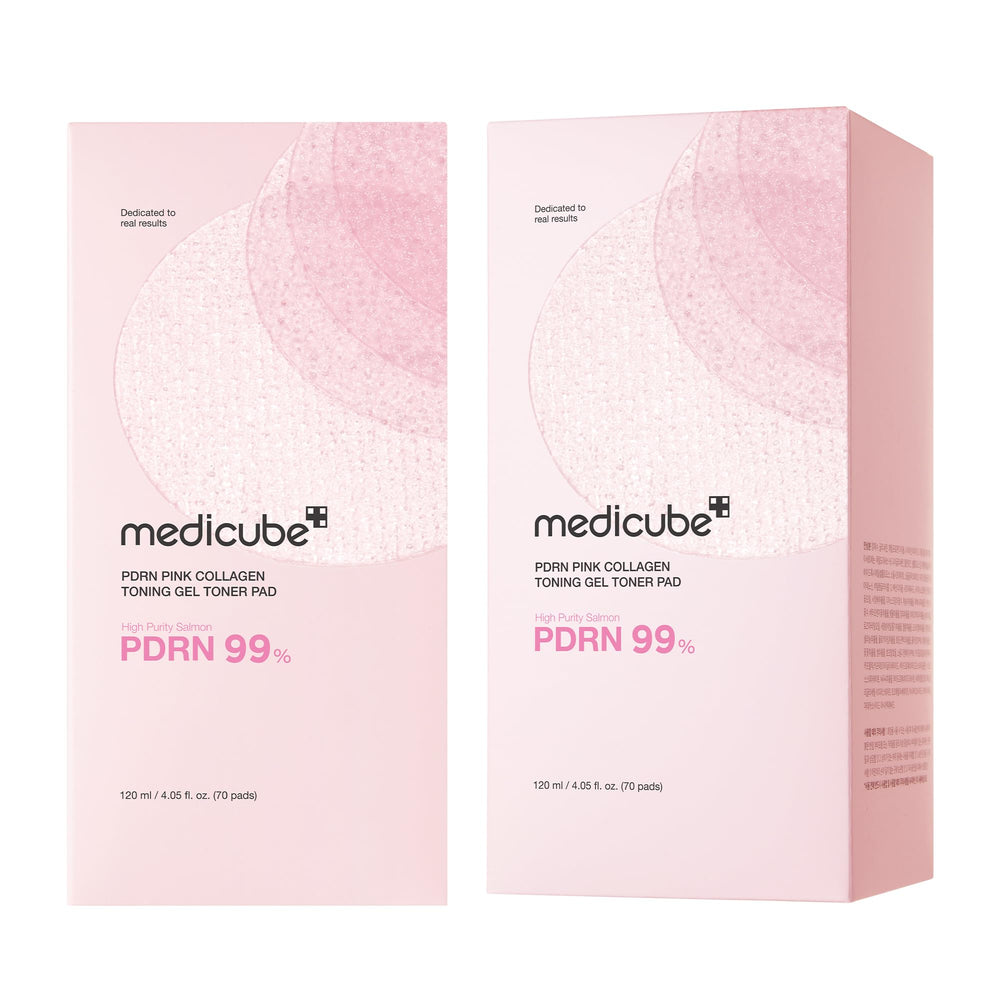 medicube Salmon DNA PDRN Pink Collagen Jelly Pad organized display supports daily care.