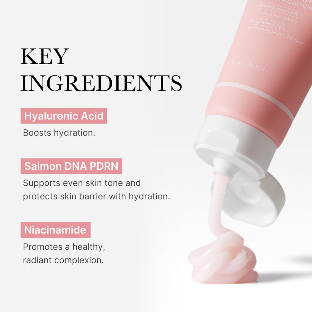 Medicube Salmon DNA PDRN Pink Cream finish on skin hints radiant complexion