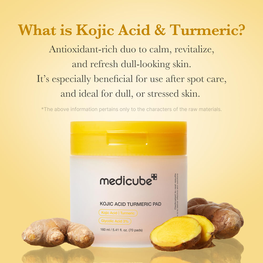Medicube Kojic Acid Turmeric Toner Pad glycolic and niacinamide refining pores.