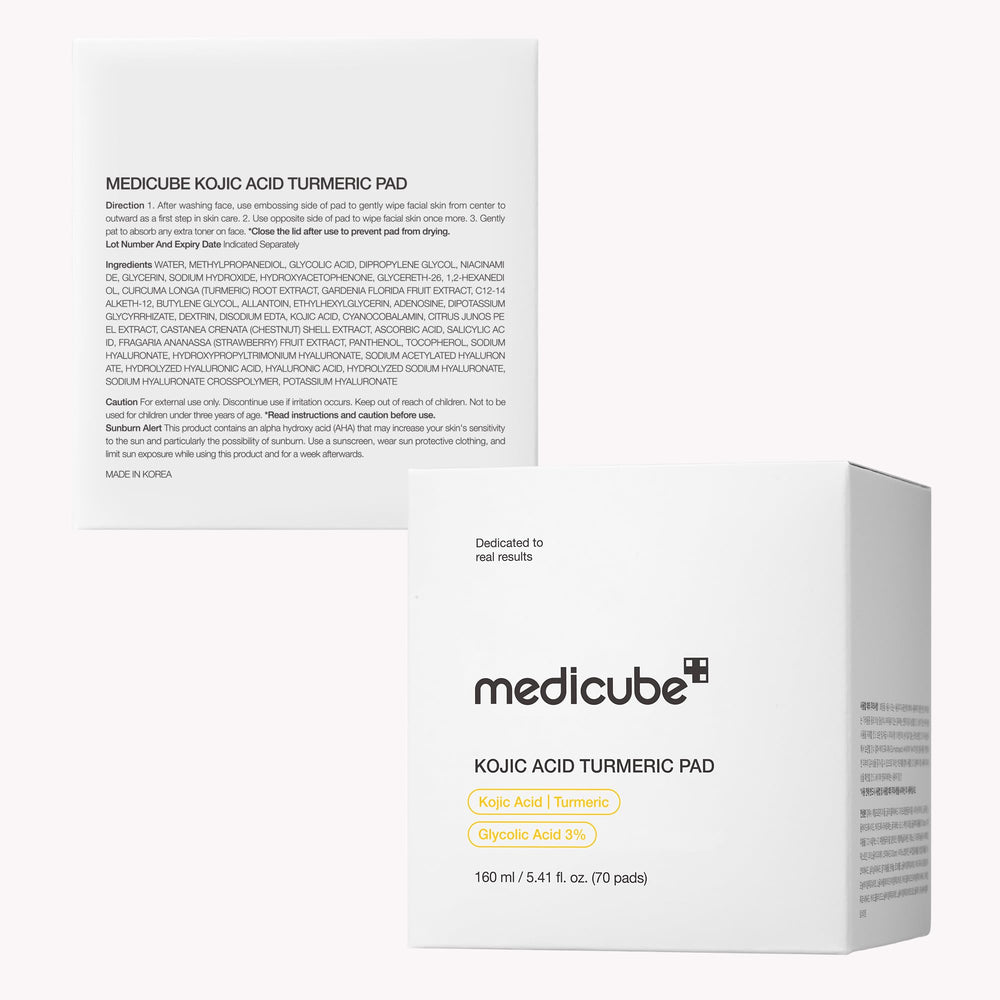 Medicube Kojic Acid Turmeric Toner Pad promoting smoother skin tone.