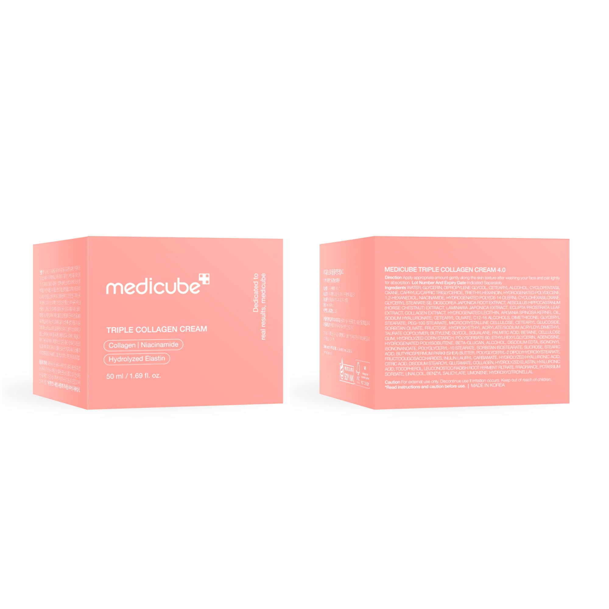 medicube Triple Collagen Cream bottle labeled dermatologist-tested for sensitive skin.