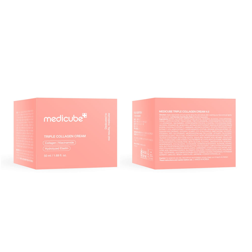 medicube Triple Collagen Cream bottle labeled dermatologist-tested for sensitive skin.