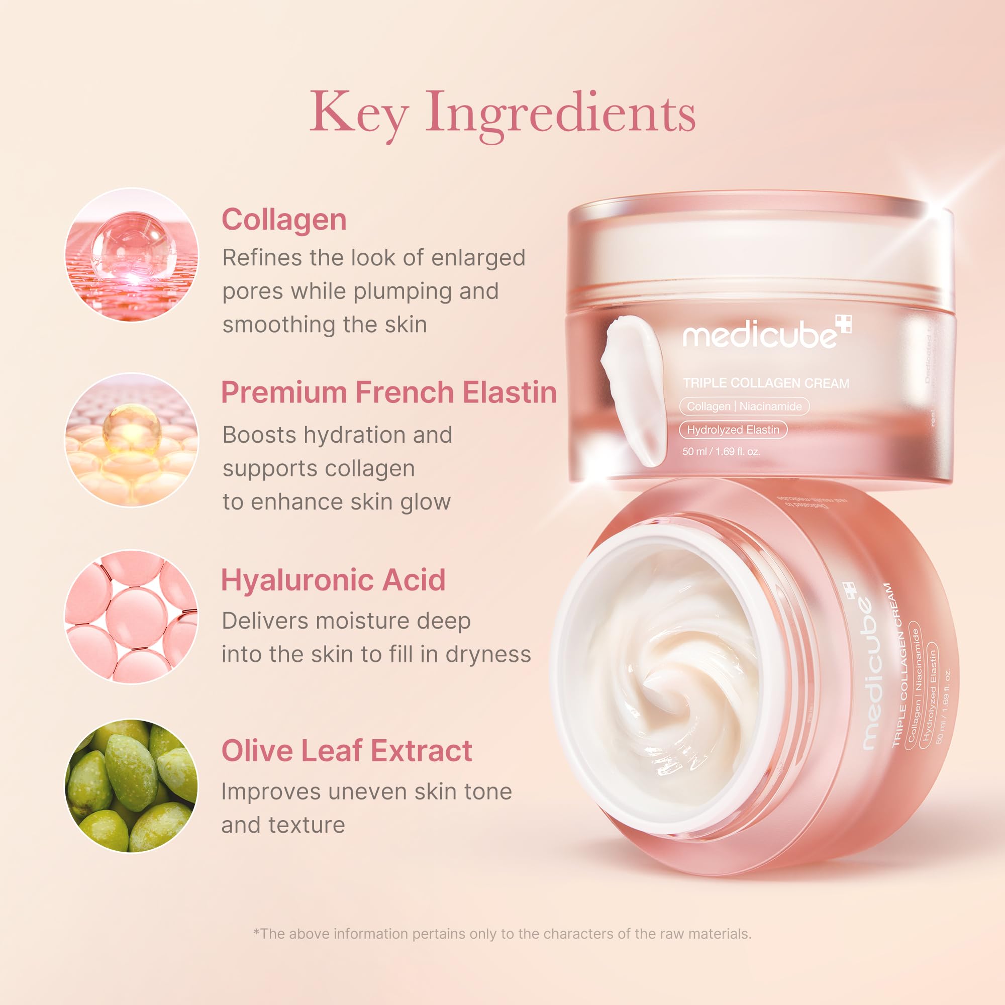 medicube Triple Collagen Cream elastin focus indicating elasticity support.