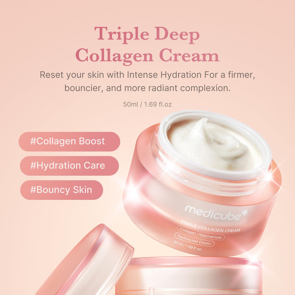 medicube Triple Collagen Cream applied to the face for daily moisturizing.