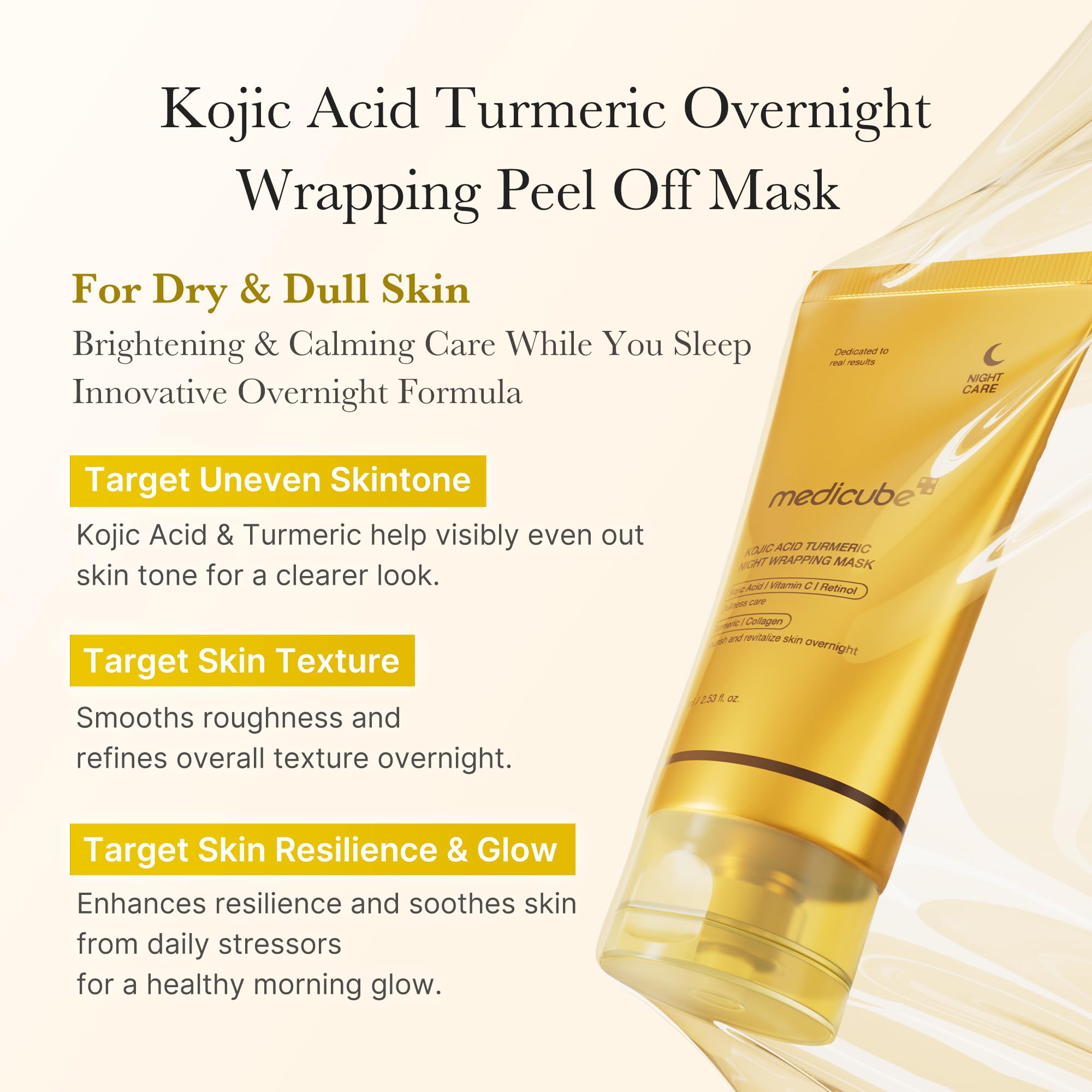Medicube Turmeric Overnight Wrapping Mask application layer ensures even coverage and overnight nourishment.