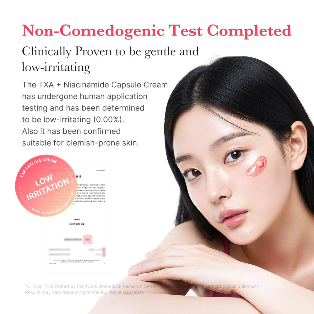 Medicube TXA+Niacinamide Capsule Cream gentle formula with zero irritation index.