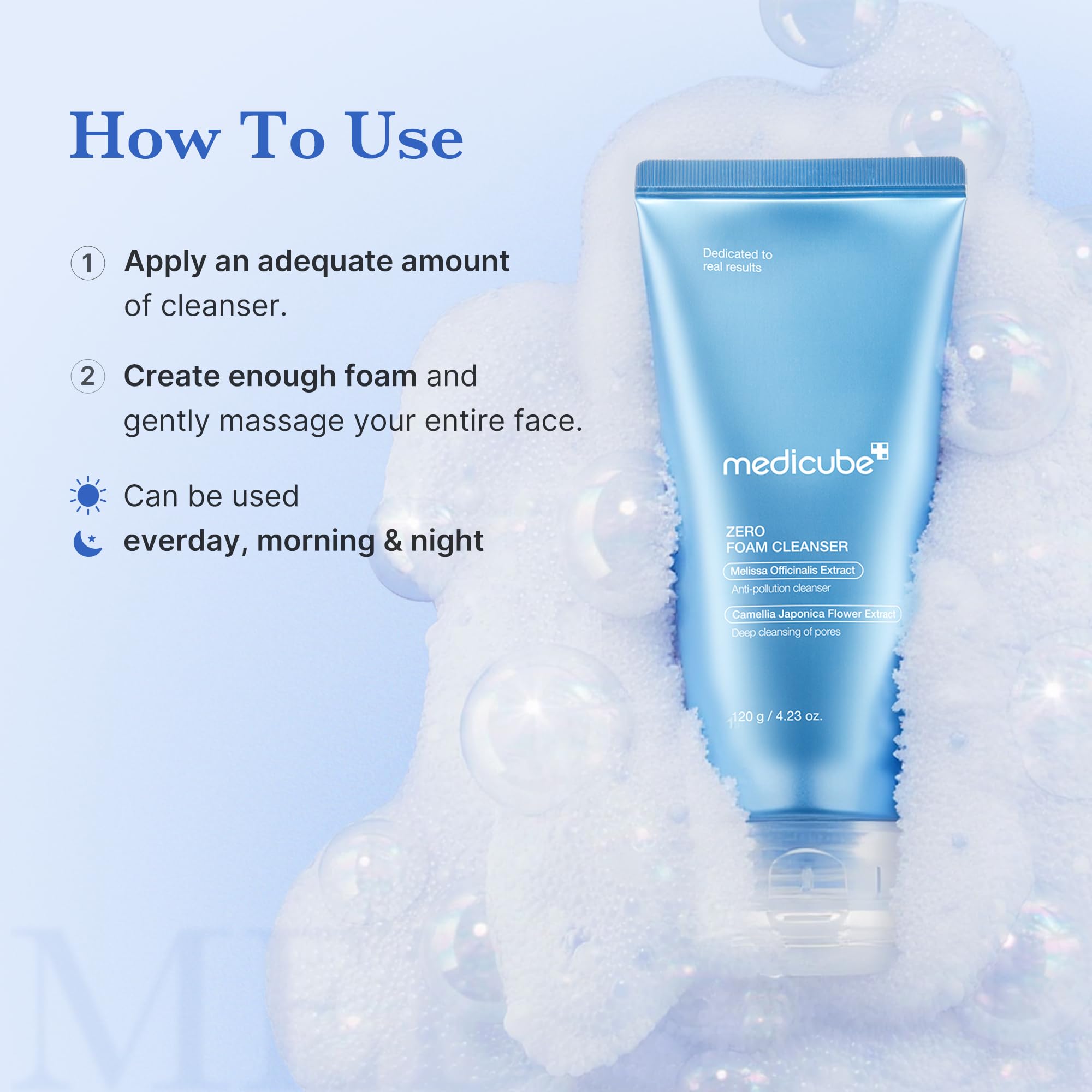 medicube Zero Foam Cleanser packaging closeup shows minimal waste and modern design