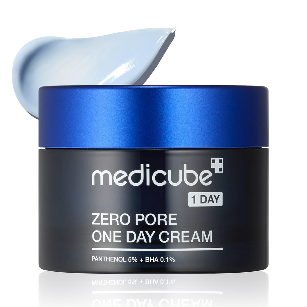 Medicube Zero Pore One-Day Cream bottle closeup showing pore-refining formula for smoother pores