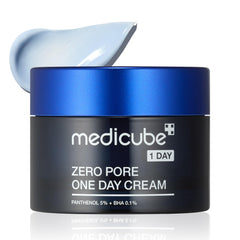Medicube Zero Pore One-Day Cream bottle closeup showing pore-refining formula for smoother pores