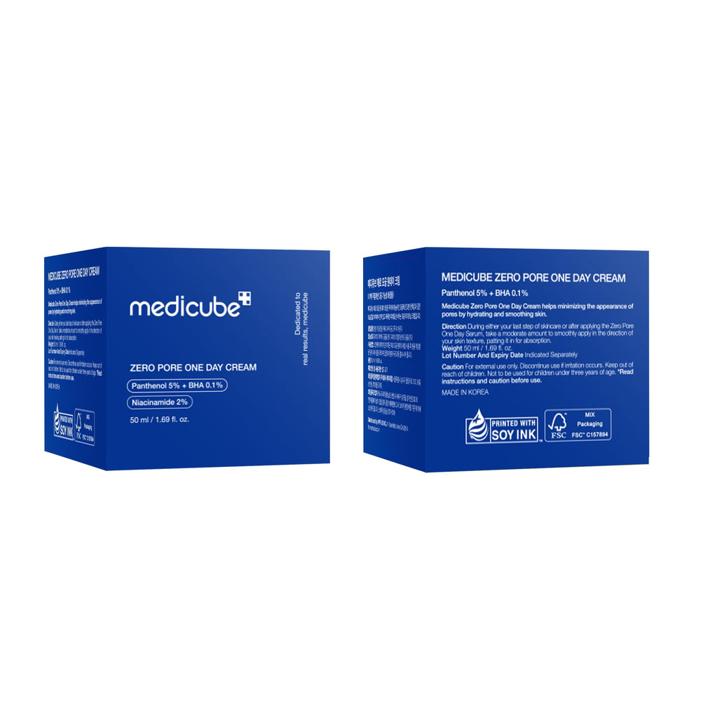 Medicube Zero Pore One-Day Cream packaging front showcases compact size and brand trust