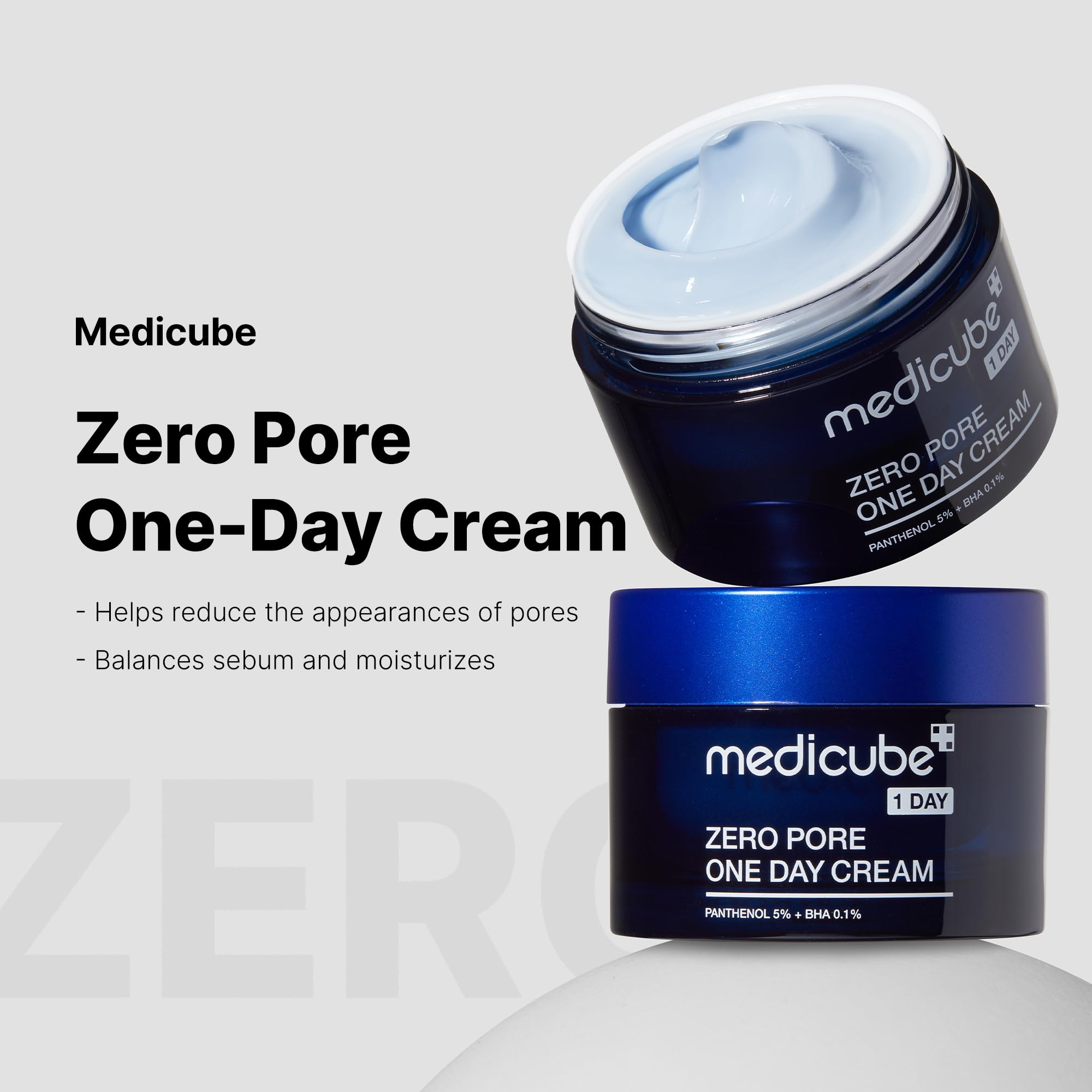 Medicube Zero Pore One-Day Cream texture swirl demonstrates lightweight, non-greasy hydration