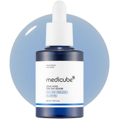 Medicube Zero Pore One-day Serum bottle closeup highlighting overnight pore refinement potential.