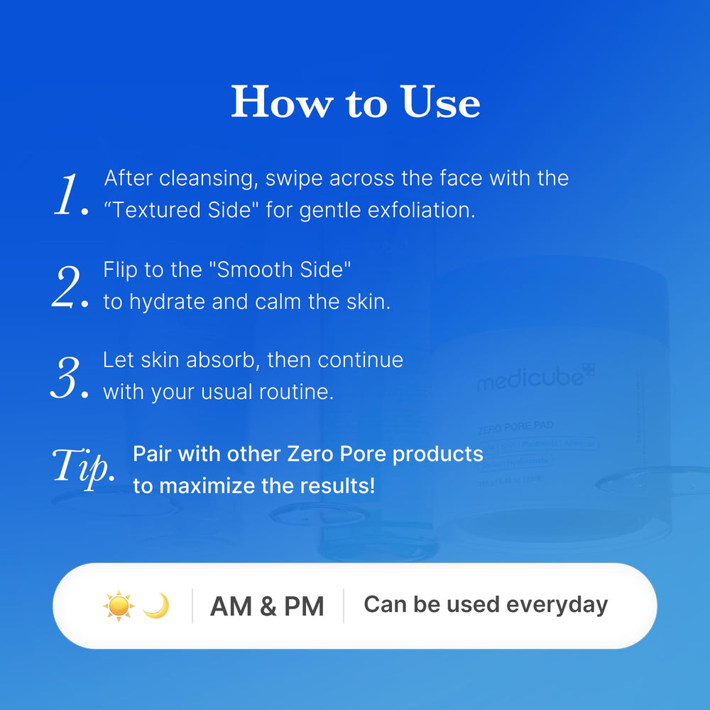 Medicube Zero Pore Pads 2.0 supports pore refinement and smoother texture.