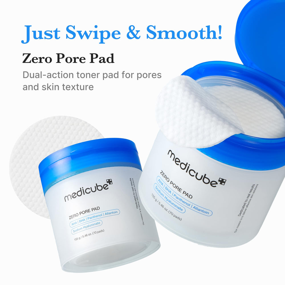 Medicube Zero Pore Pads 2.0 silky side for gentle toning and absorption.