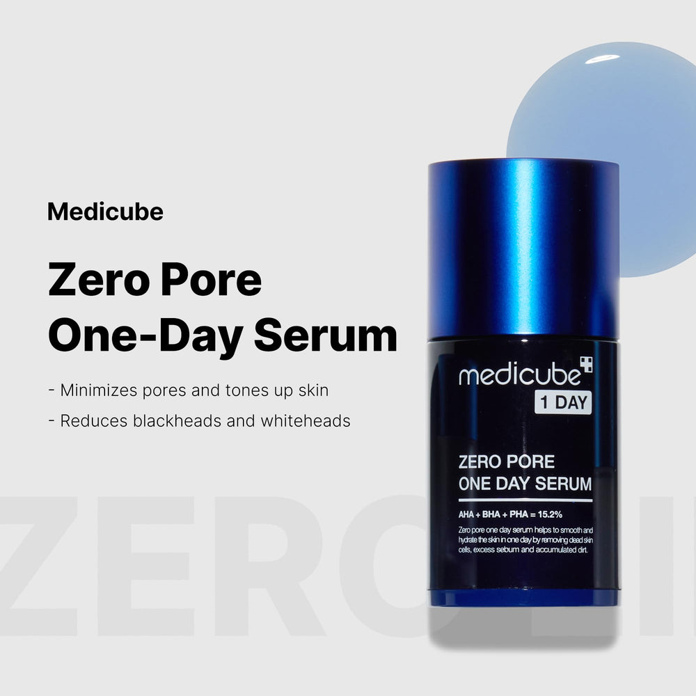 Medicube Zero Pore Serum texture swatch highlights surface smoothing and sebum control.
