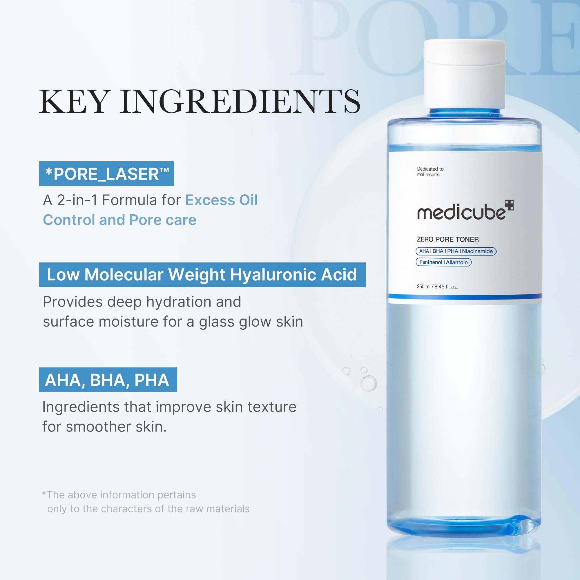 medicube Zero Pore Toner blue bottle with droplets—hydration boost
