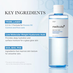medicube Zero Pore Toner blue bottle with droplets—hydration boost