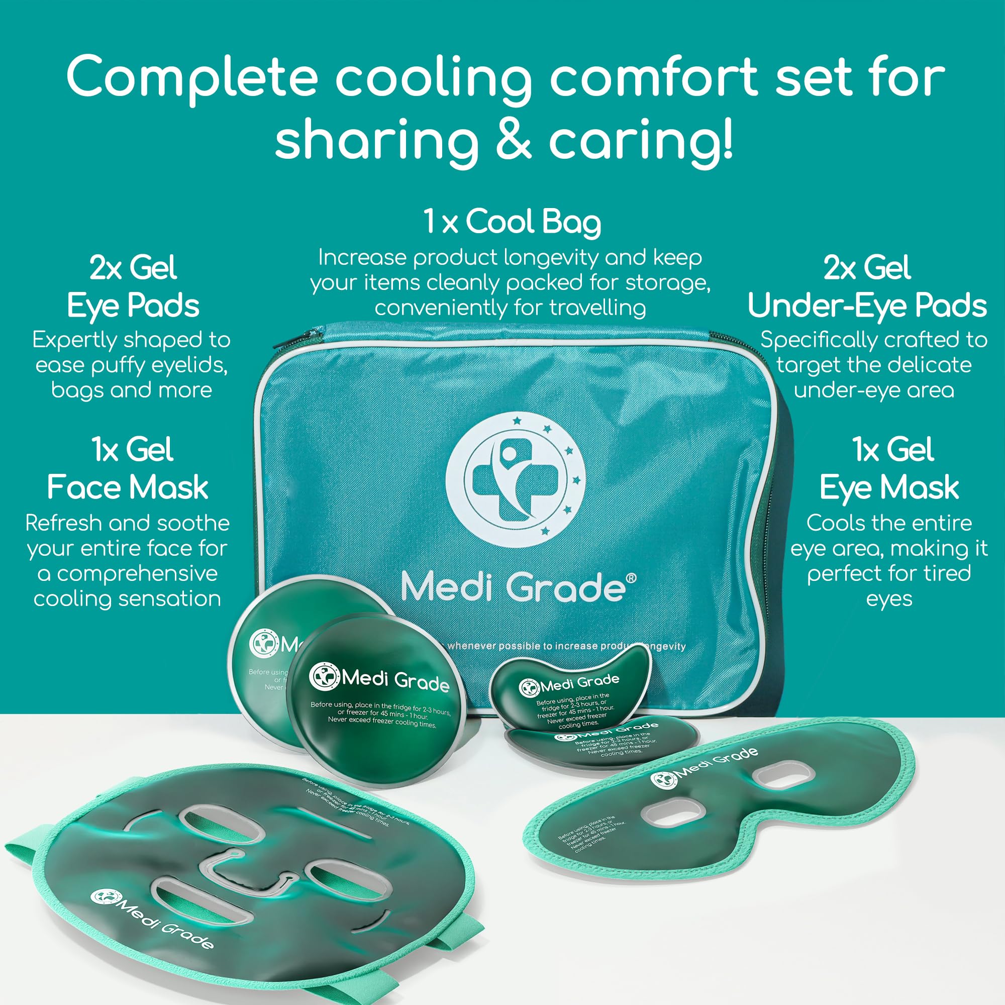 Medi Grade cooling eye mask closeup showing soothing comfort for migraines and fatigue.