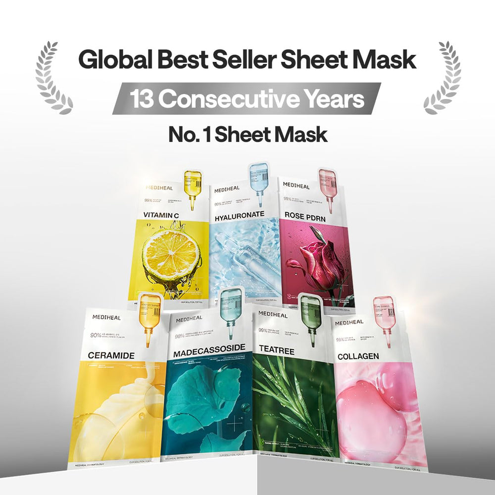 Mediheal Ceramide Essential Sheet Mask close-up shows 90% ceramide content